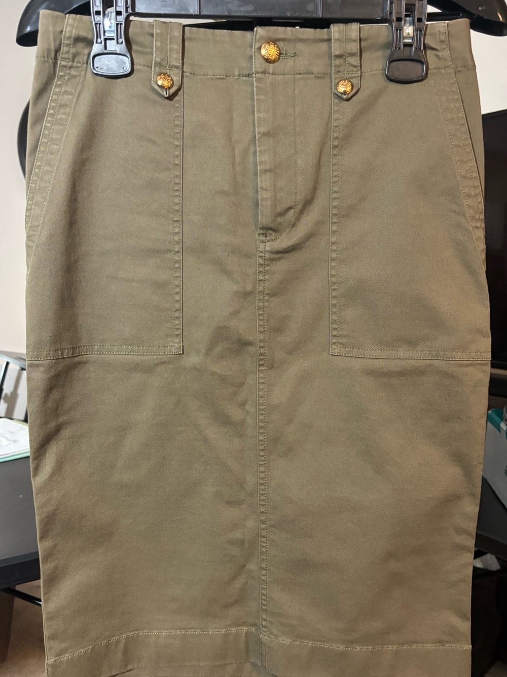 Ralph Lauren Olive Utility Chino Skirt with Gold Accents